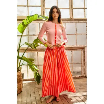 Peach & Orange Striped Gaucho Pants