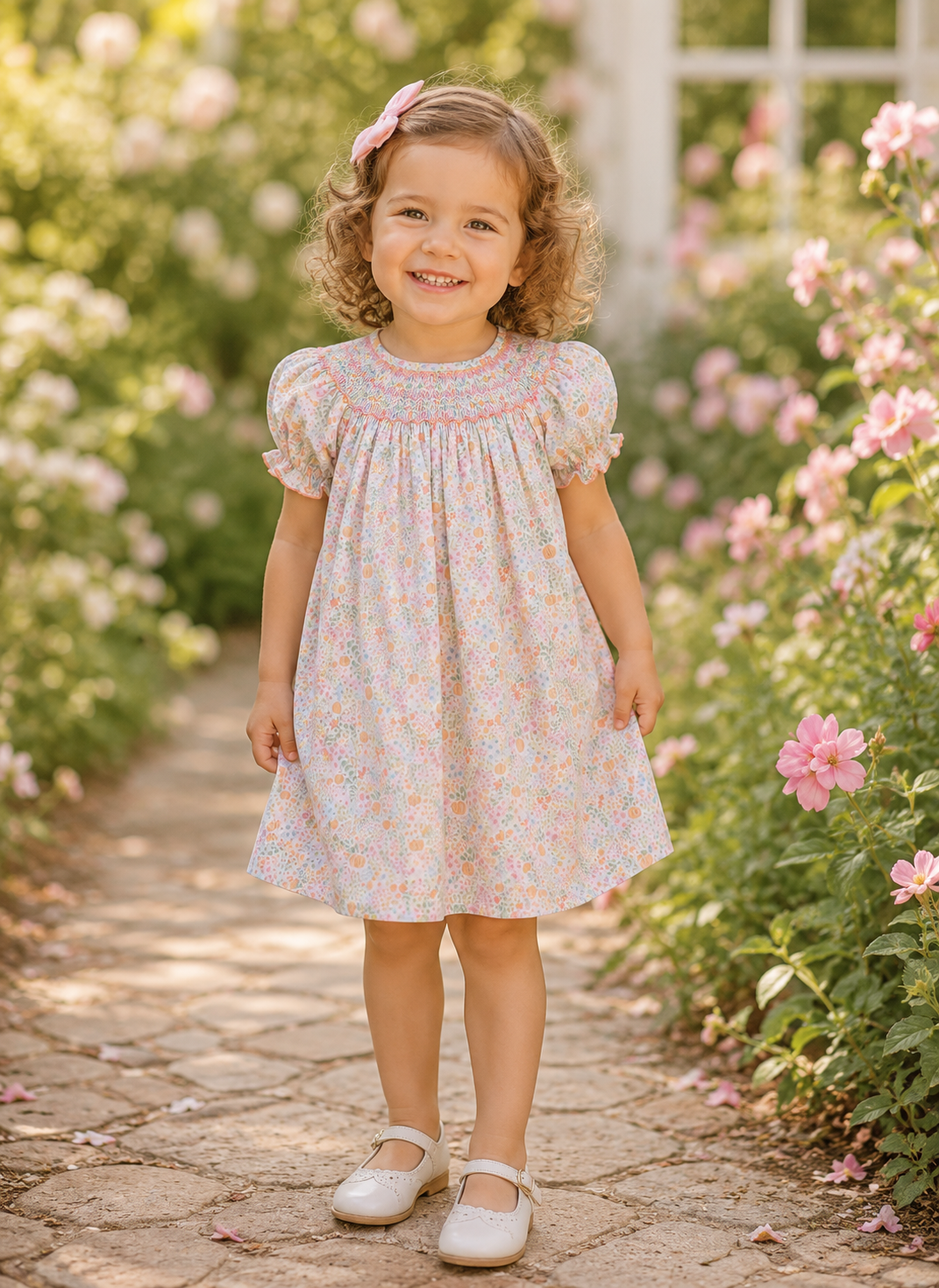 Pumpkin Floral Bishop Dress
