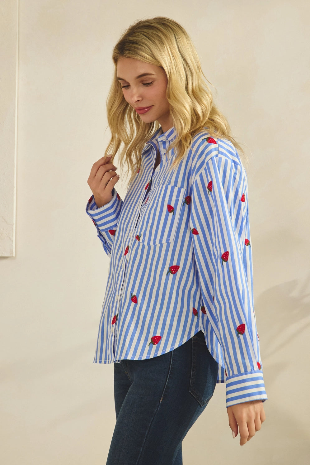 Strawberry Stripe Button Down Blouse