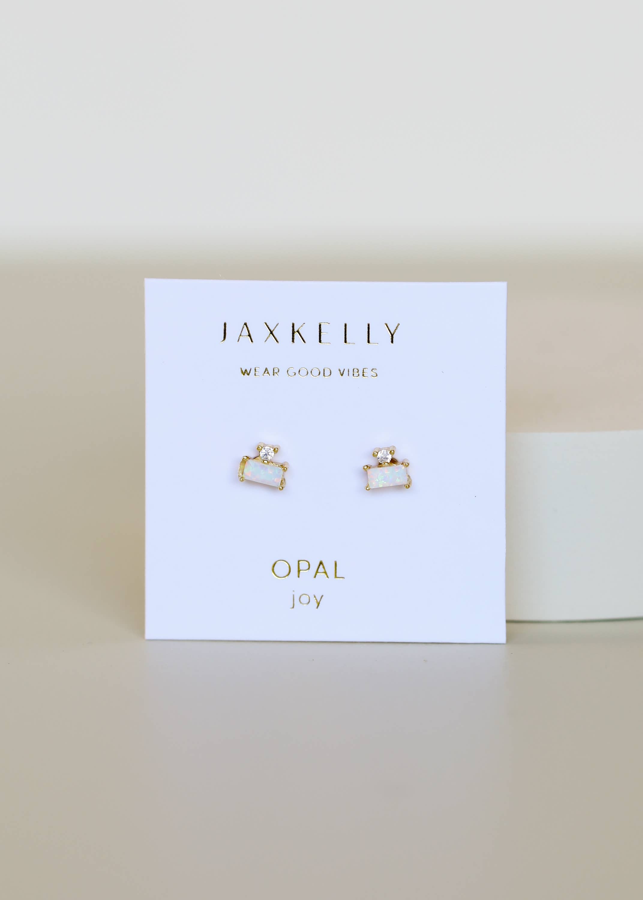 Double Stud Stack Gold Earrings - Opal White