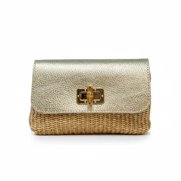 Sydney Leather Bamboo Clasp & Raffia Crossbody Bag
