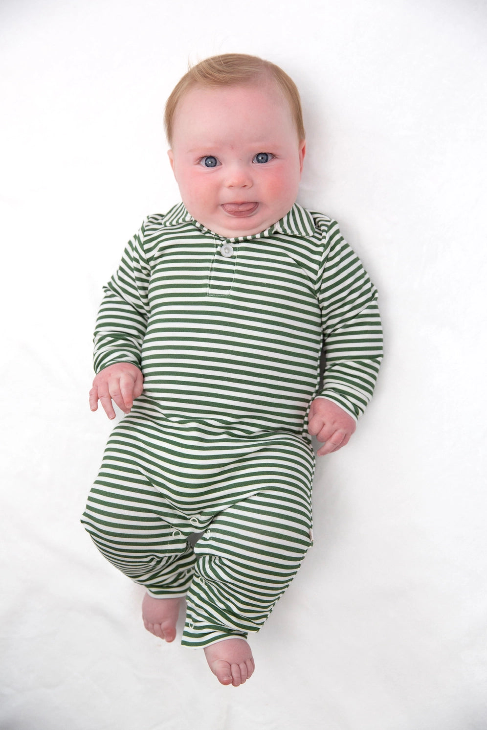 Green Stripe Sweatshirt Polo Romper