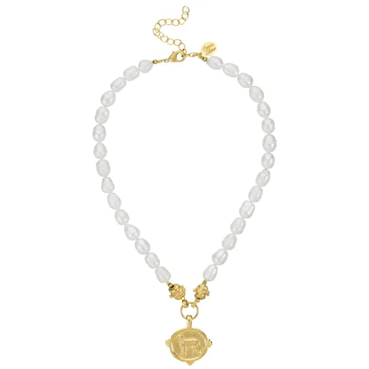 Labrador Intagalio on Large Freshwater Pearl Necklace