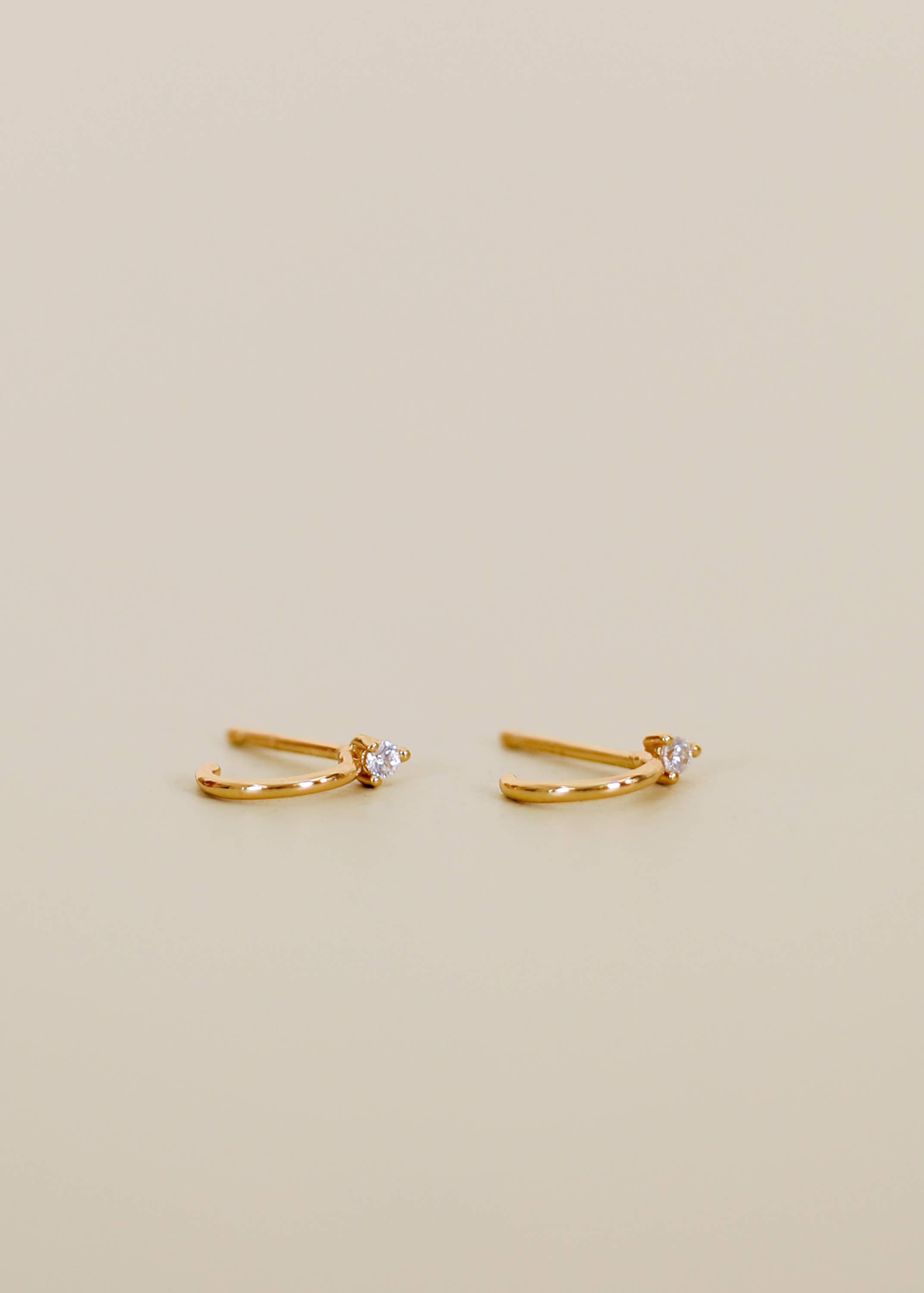 Open Mini Hoop - White CZ - Gold Earrings