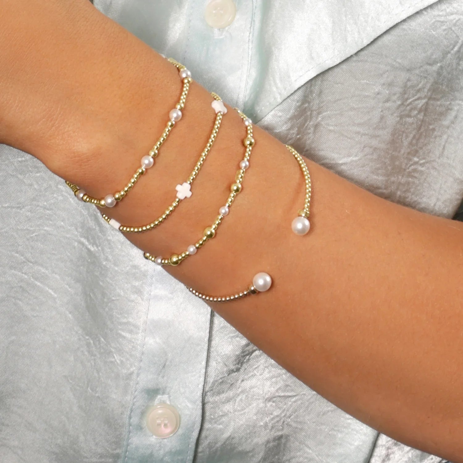 Classic Gold 2mm Cuff - Pearl