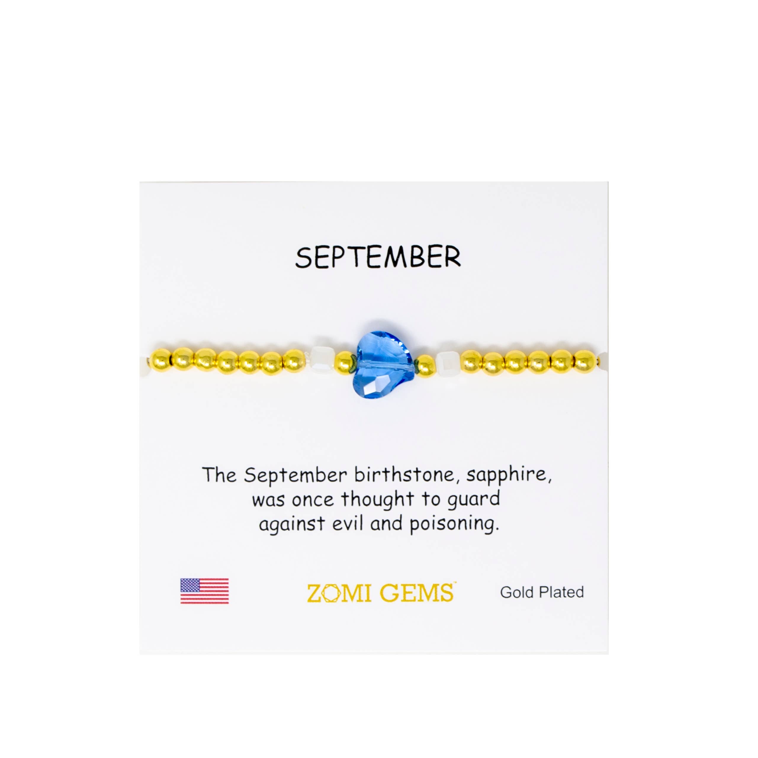 Stretchy Gold Bead Heart Birthstone Bracelets for Kids