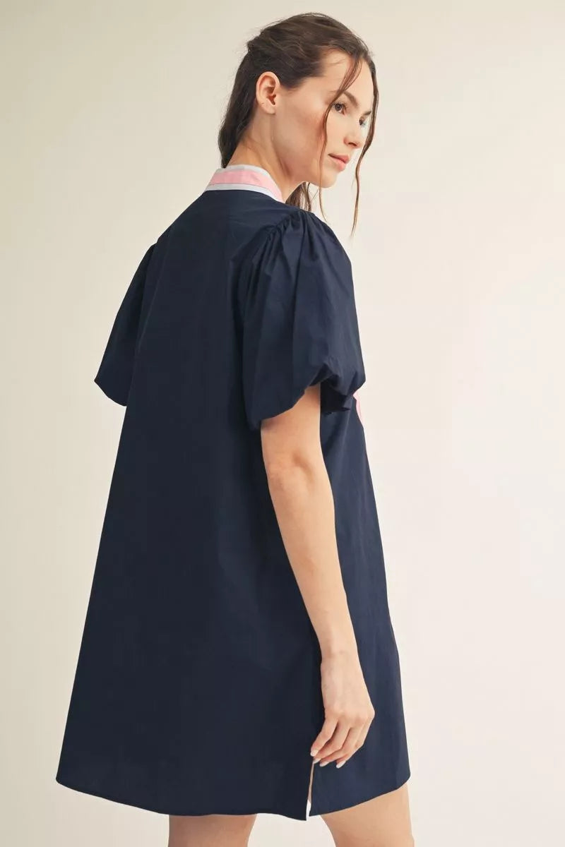 Abbie Baroque Navy Applique Dress