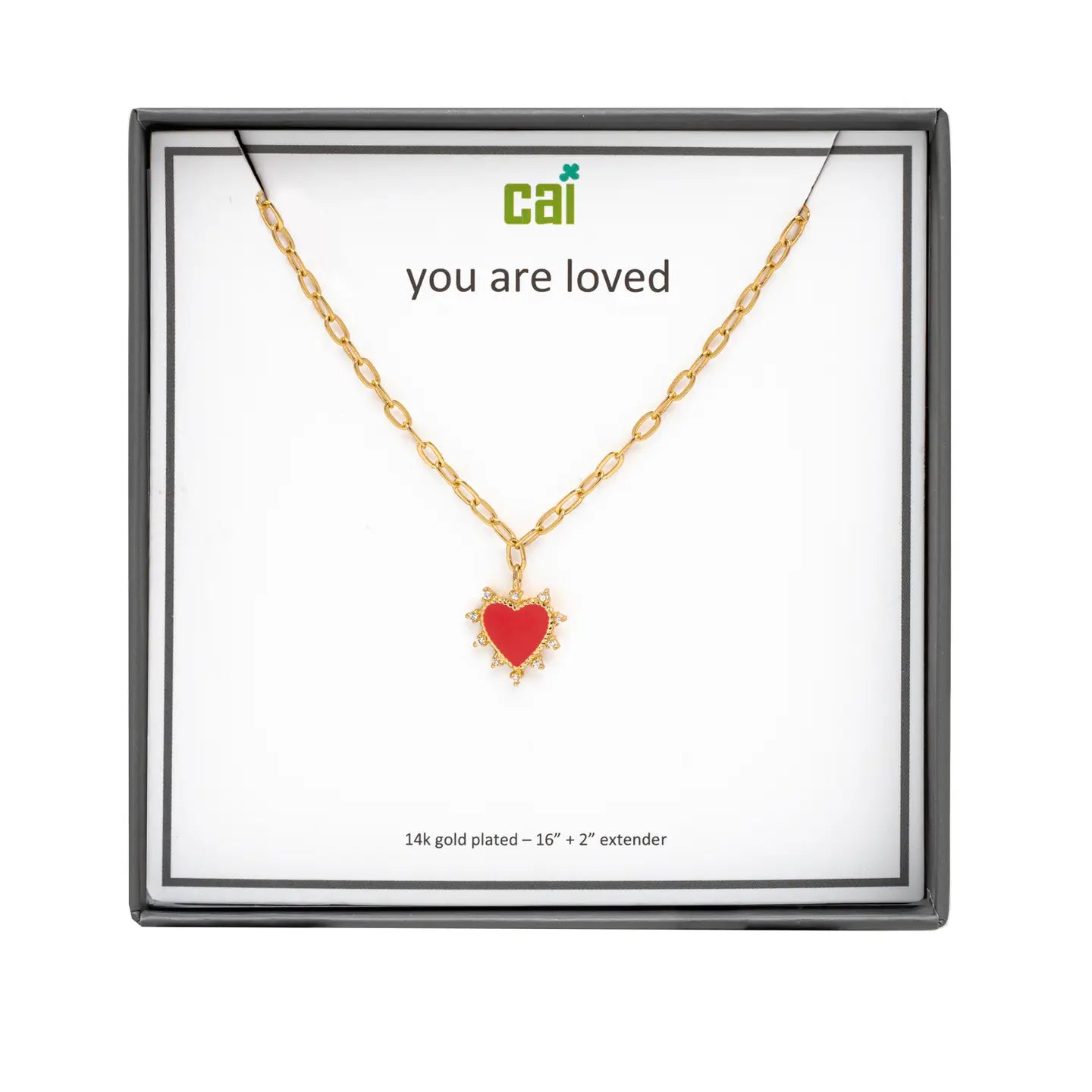 Gold Red Heart Necklace