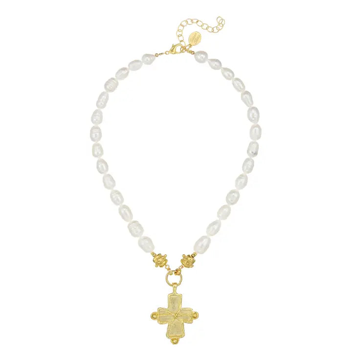 Gold Criss-Cross on Freshwater Pearl Necklace