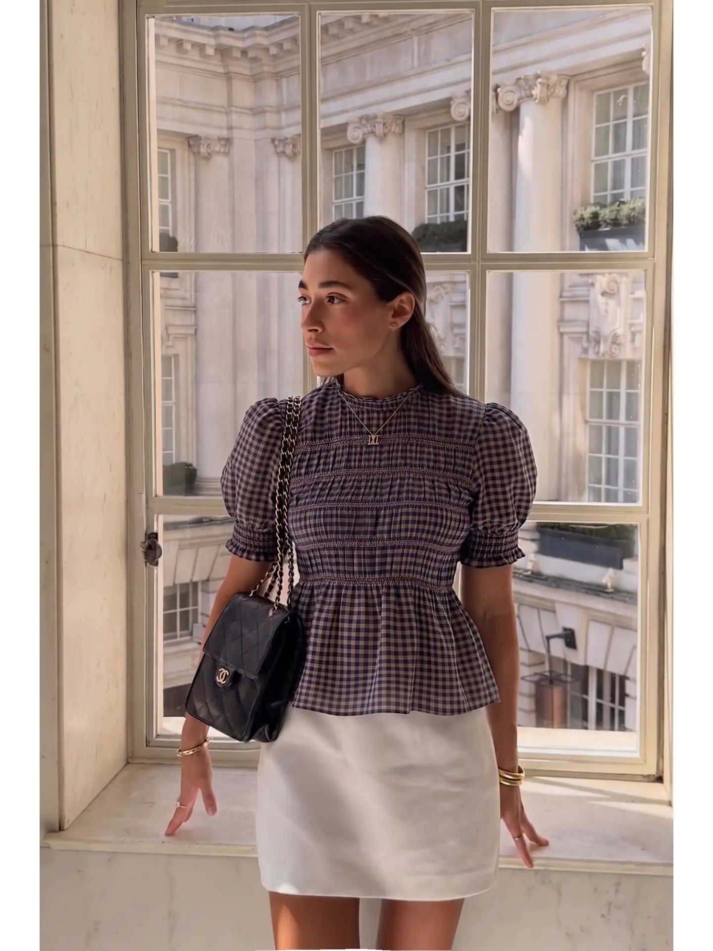 Serra Plaid Smocked Puff Sleeve Shirt