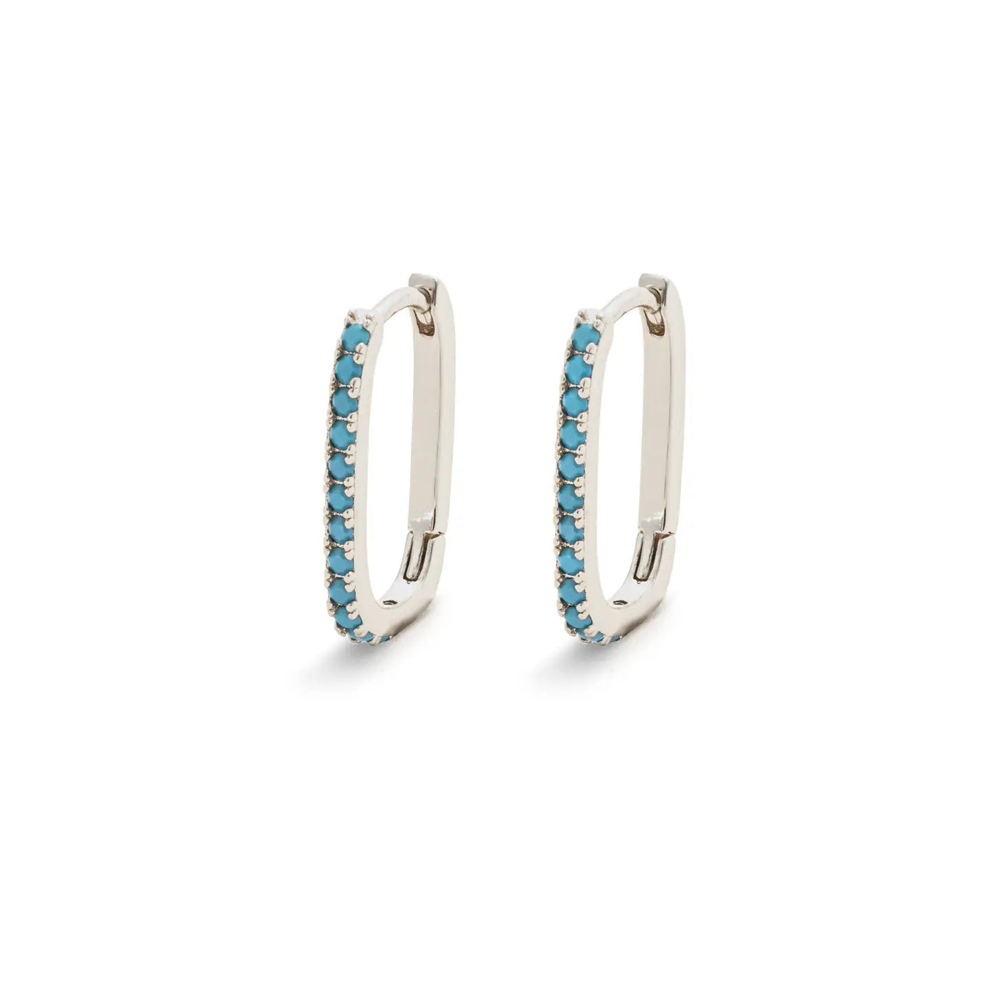 Silver Link Turquoise Stone Huggie Hoop Earrings