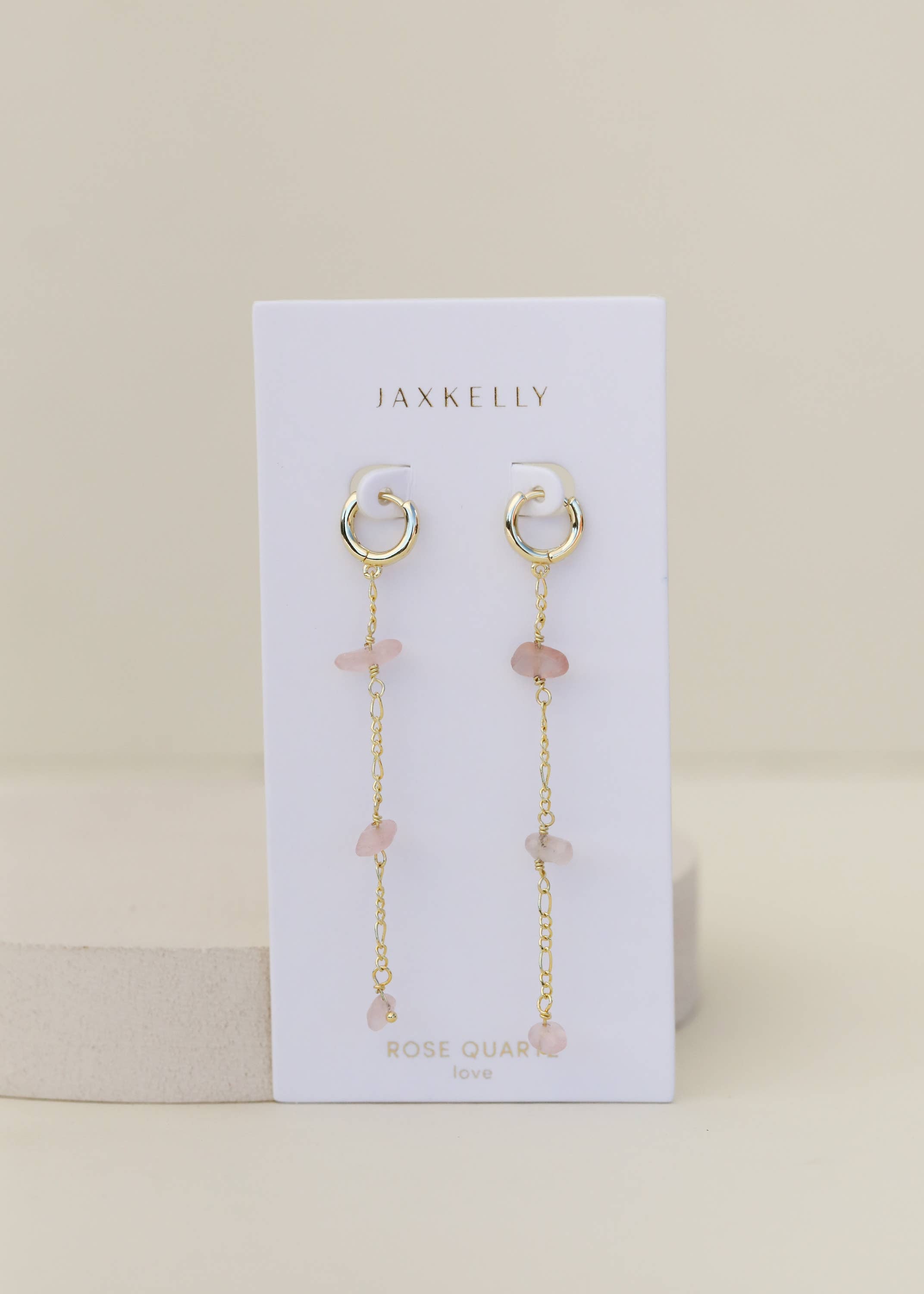 Raw Gemstone Chain Drop Earring - Rose Quartz