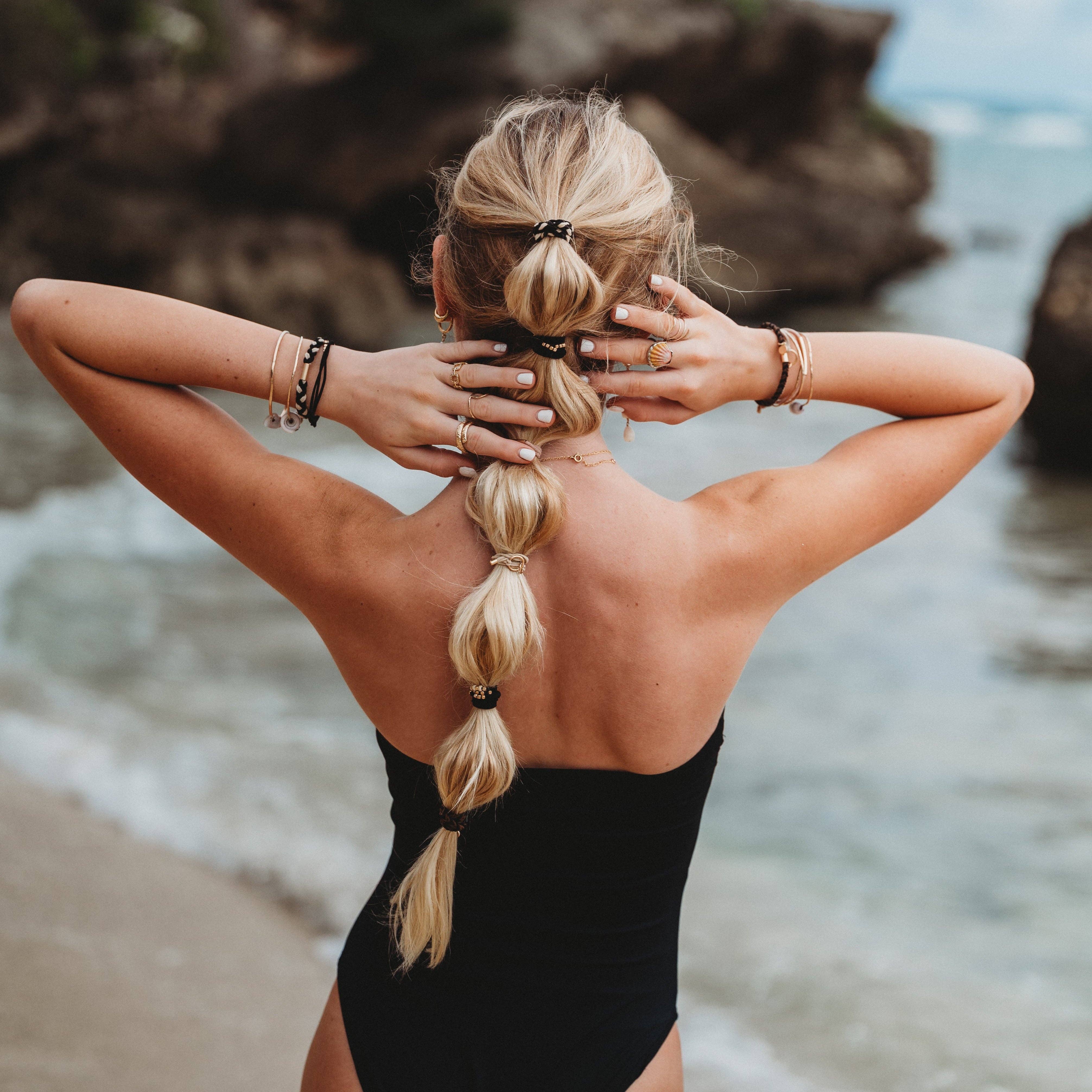 "Connect" Black & Cream with Gold Accent Hair Tie Bracelets