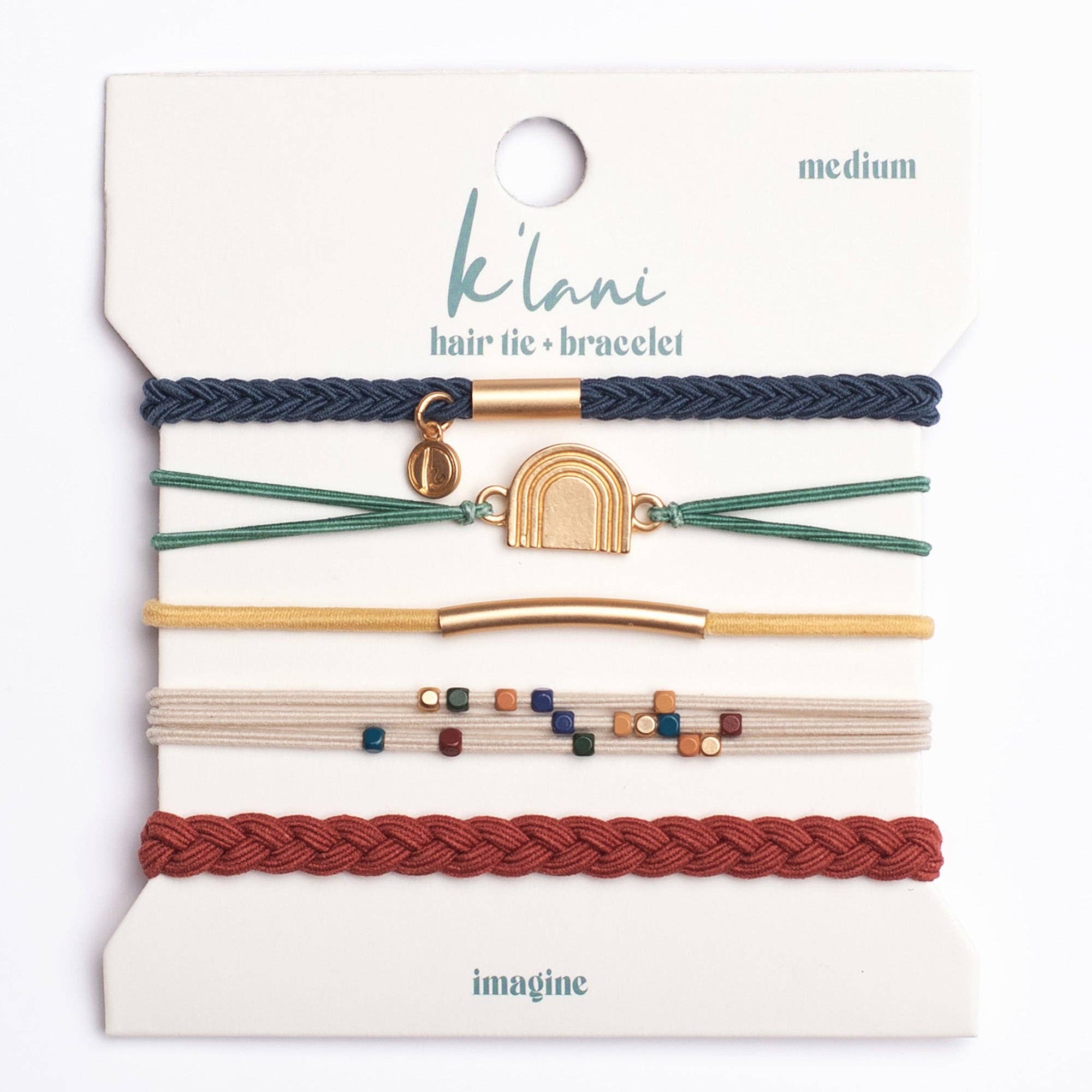"Imagine" Gold Rainbow Themed Hair Tie Bracelets
