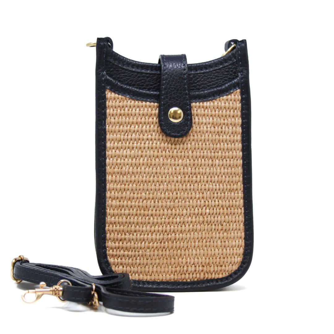 German Fuentes | Rattan and Leather Crossbody Cellphone Bag