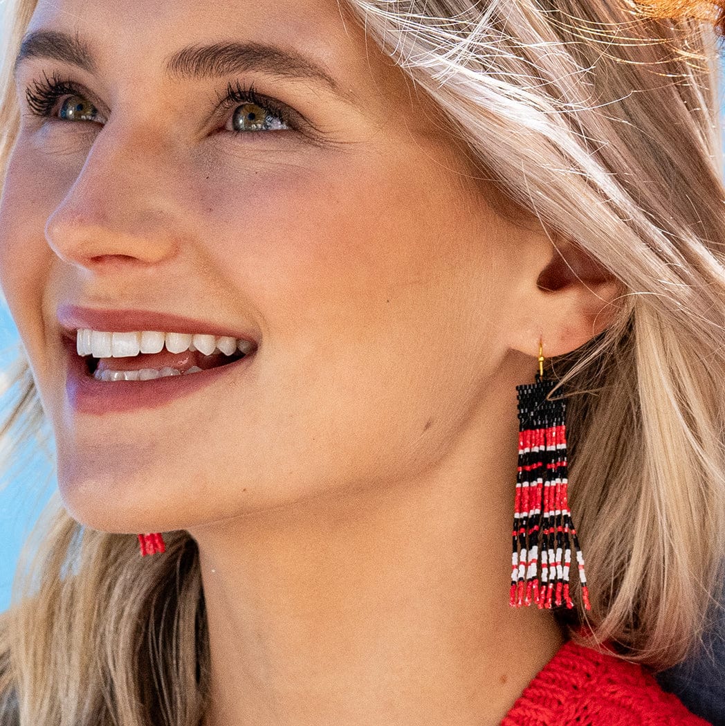 INK + ALLOY | Billie Horizontal Stripes Fringe Earrings Scarlet + Black