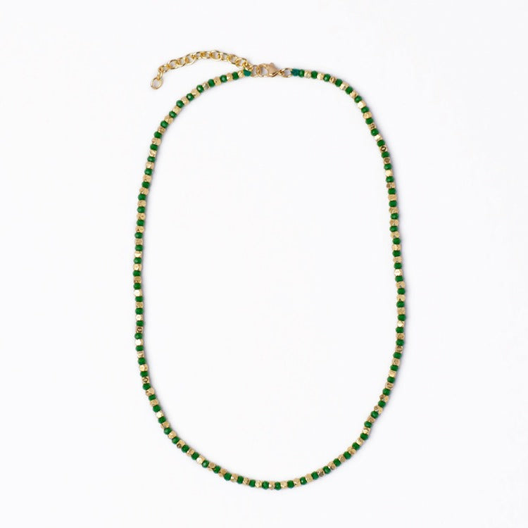 Maren crystal necklace with alternating brass and