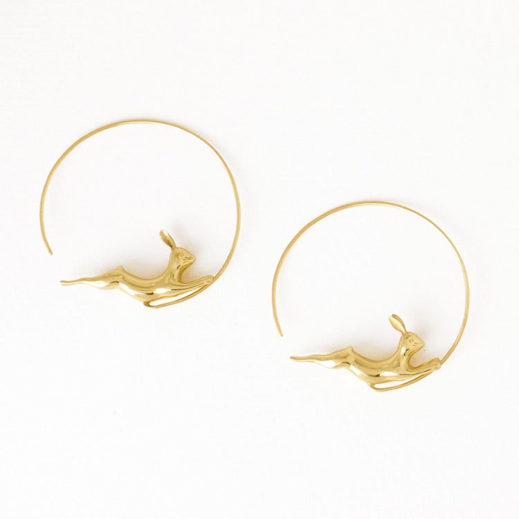 Wren bunny hoop earrings brass