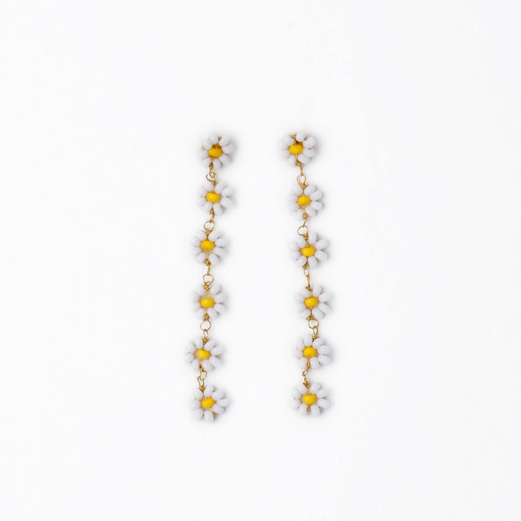 Amanda flower beaded dangle earrings white and yel