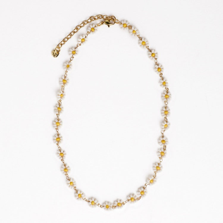 Amanda flowers beaded necklace white and yellow
