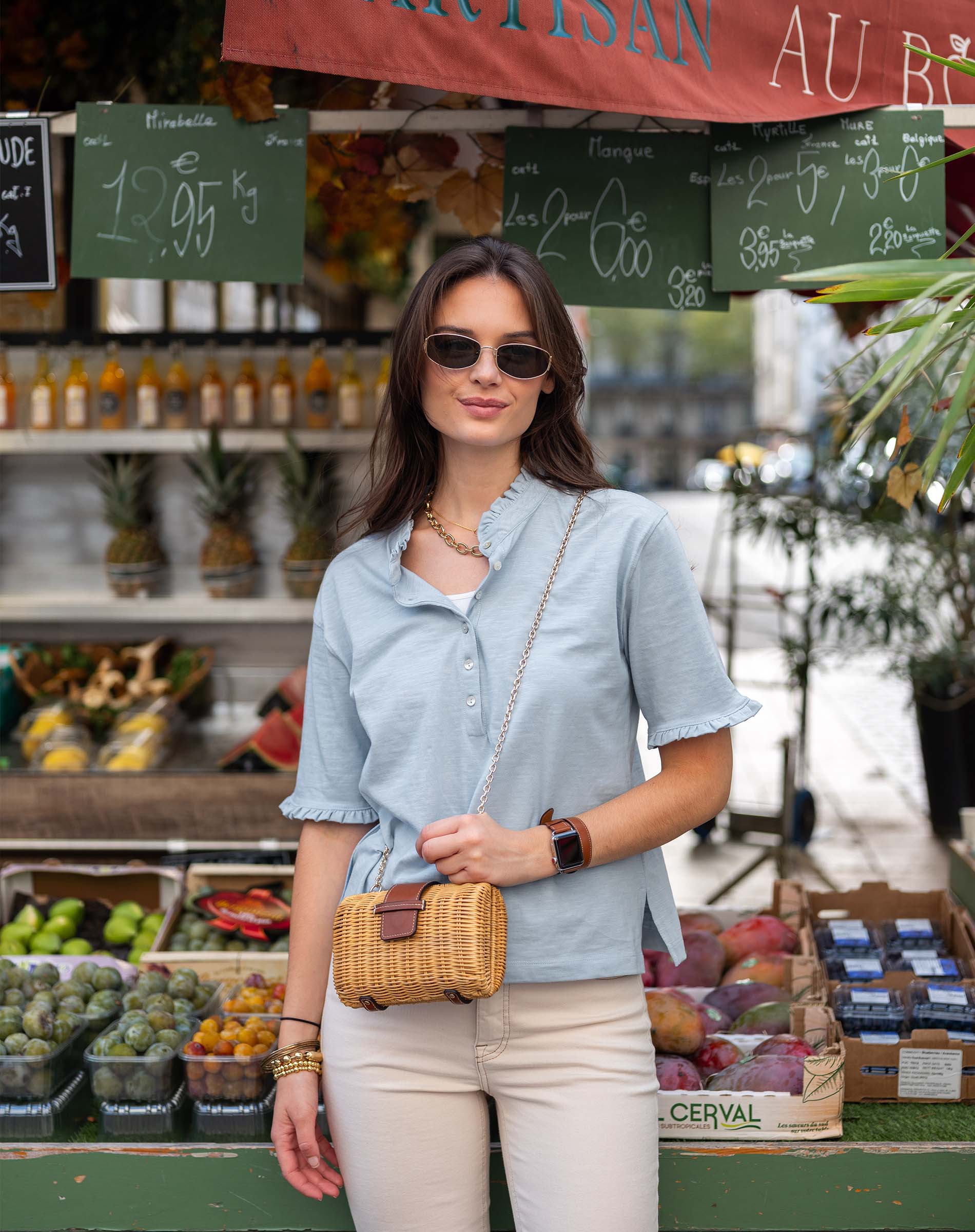 MERSEA | Josephine Ruffle Henley Tee - Niagra Mist