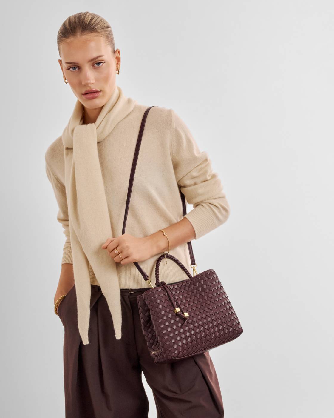 Nova Hand Woven Top Handle Bag - Cherry Mixed