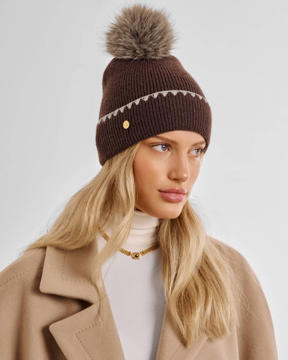 Whipstitch Pom Pom Knitted Hat