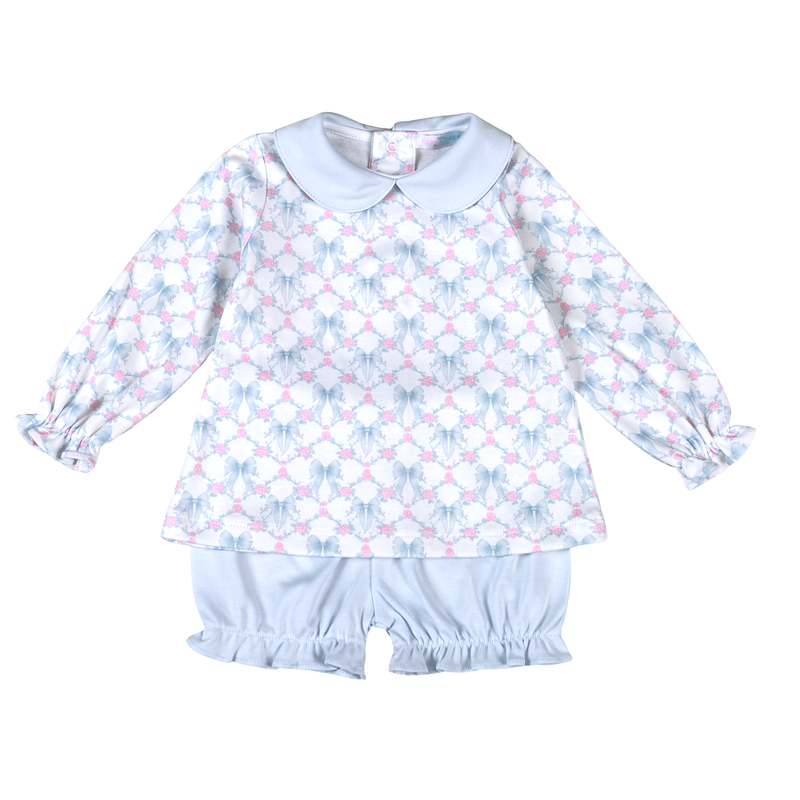 Blue Coquettes Pima Scallop Collar Bloomer Set