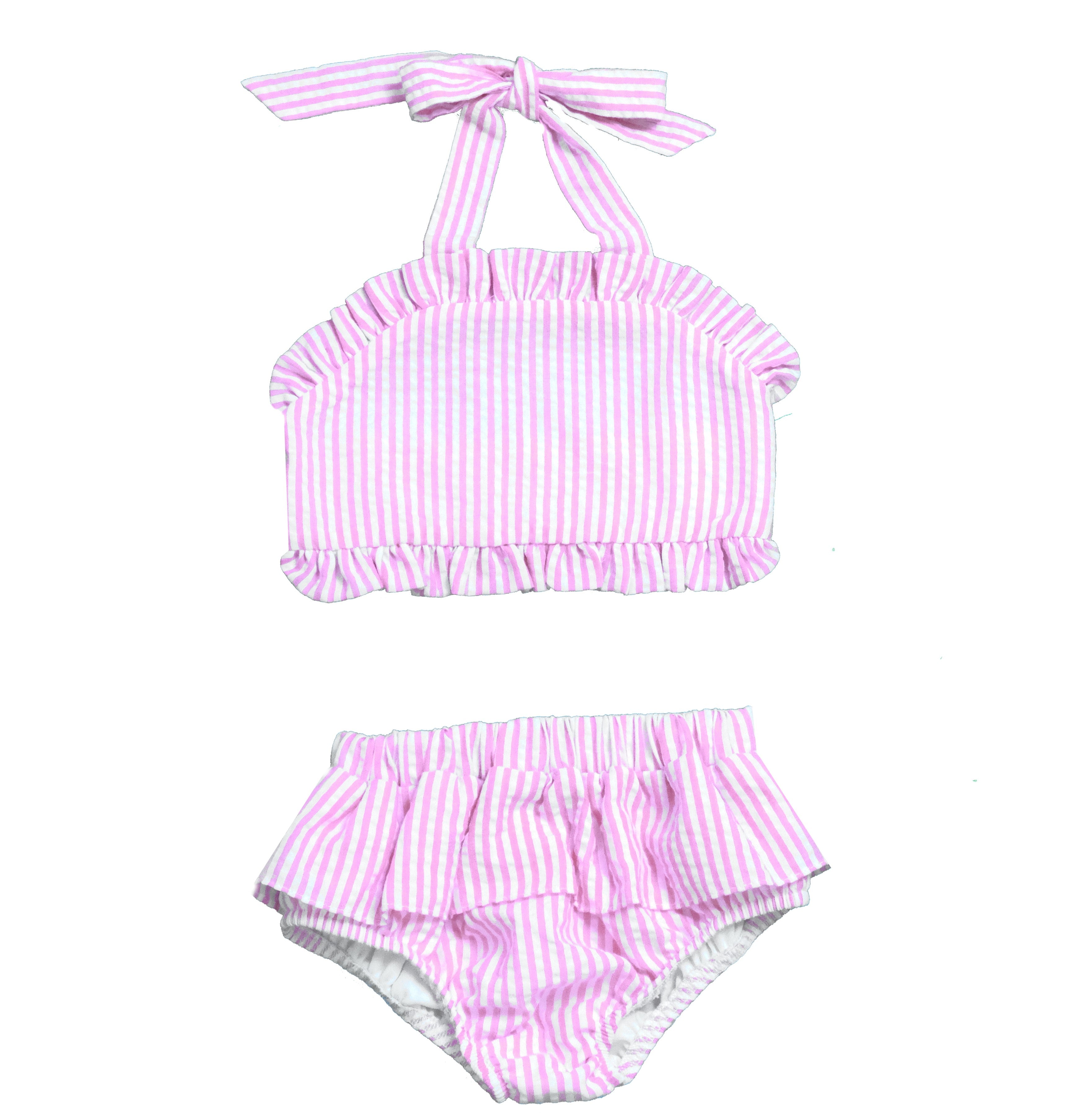 Pink Seersucker Ruffle Bikini