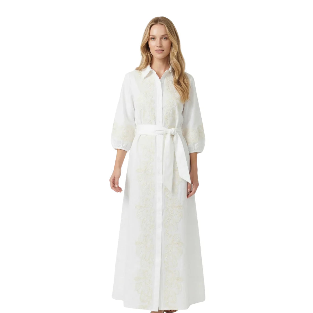 Helen Embroidered Linen Midi Dress