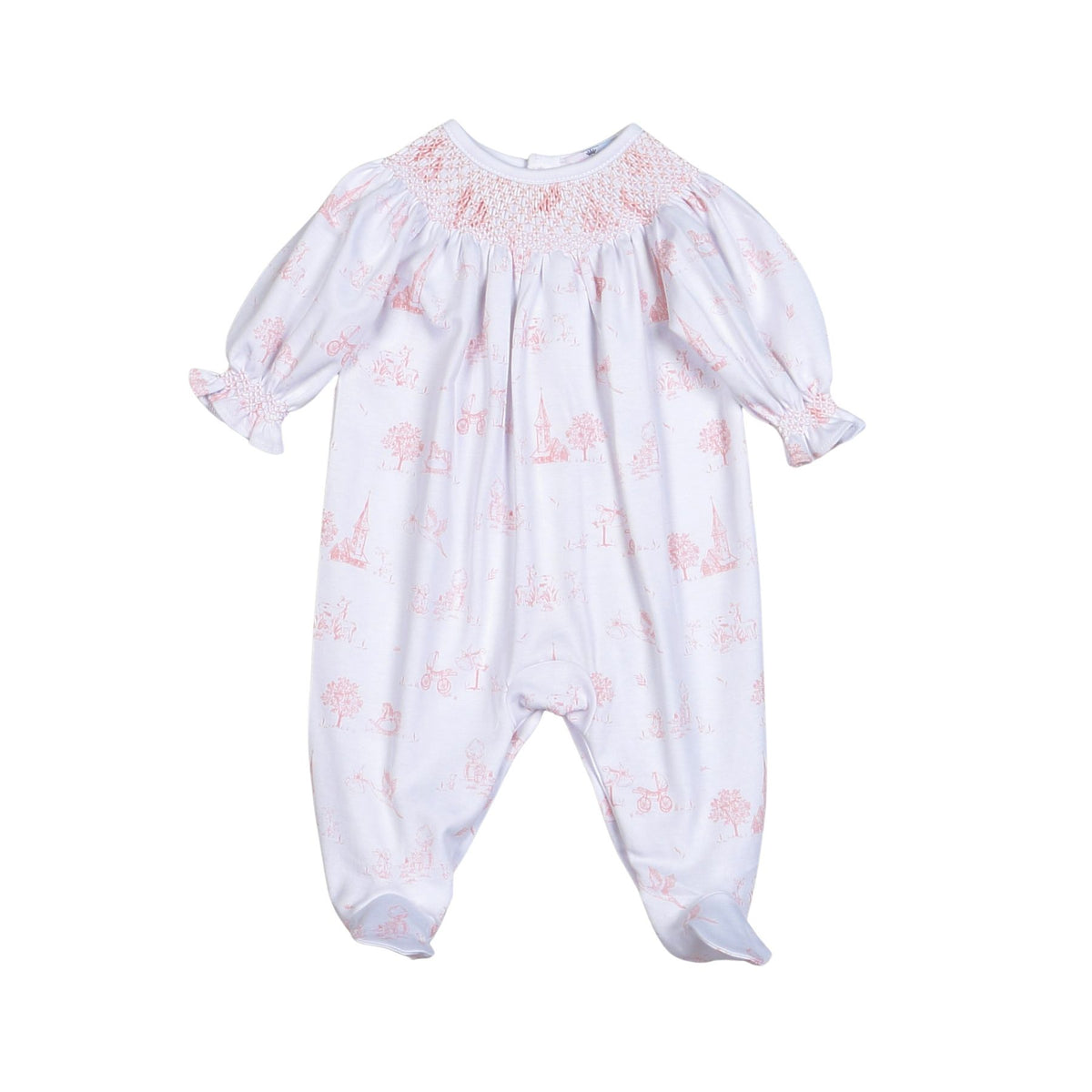 Pink Toile Smocked Footie