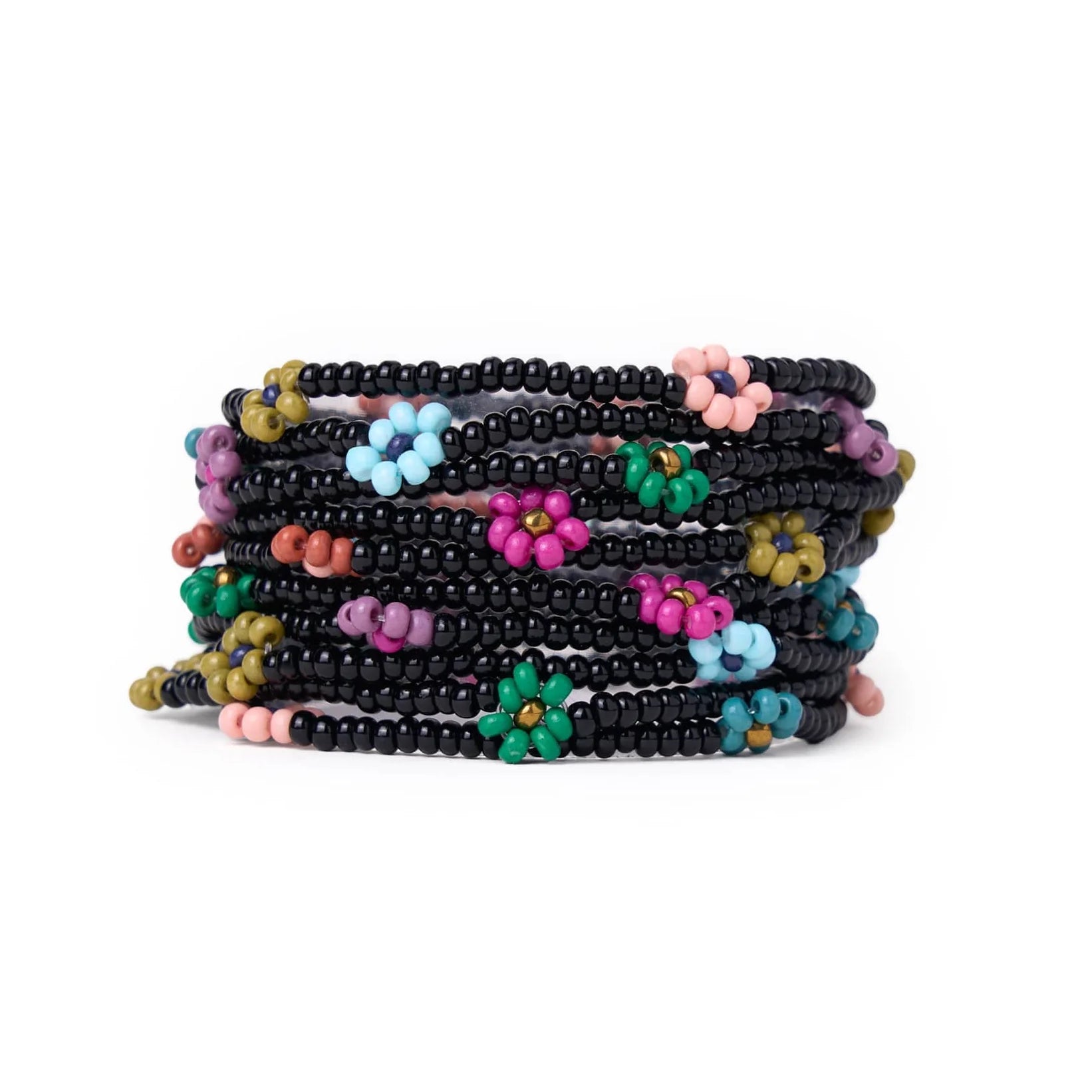 Sage Multi Color Flower Beaded Stretch Bracelet