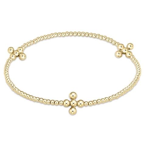 eNewton | Signature Cross Gold Pattern 2mm Bead Bracelet - Classic Beaded Signature Cross 3mm