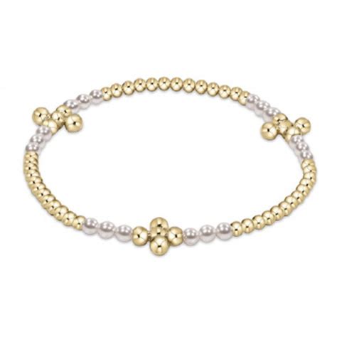 eNewton extends | Signature Cross Gold Bliss Pattern 2.5mm Bracelet - Pearl