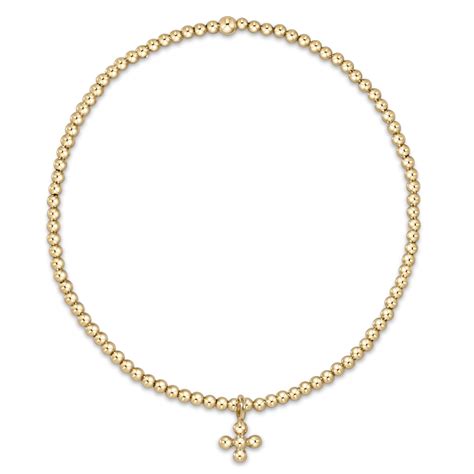 eNewton | Classic Gold 3mm Bracelet - Beaded Signature Cross Gold Charm