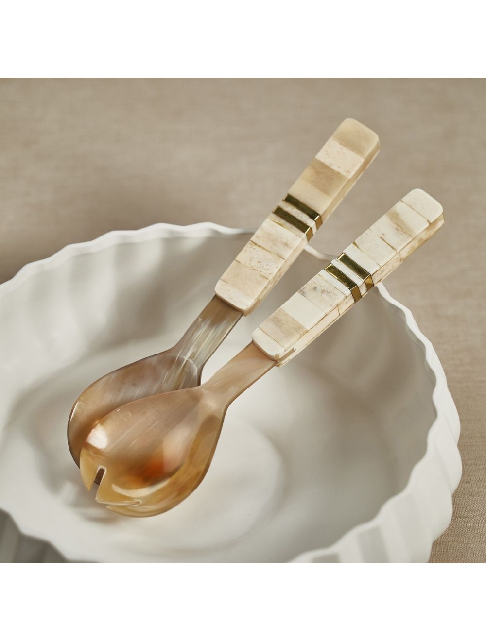 Zodax |Matteo Horn Salad Server Set - Bone Handle