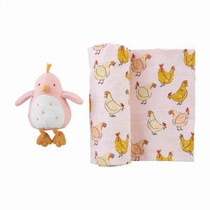 MudPie | Chicken Swaddle Blanket and Rattle