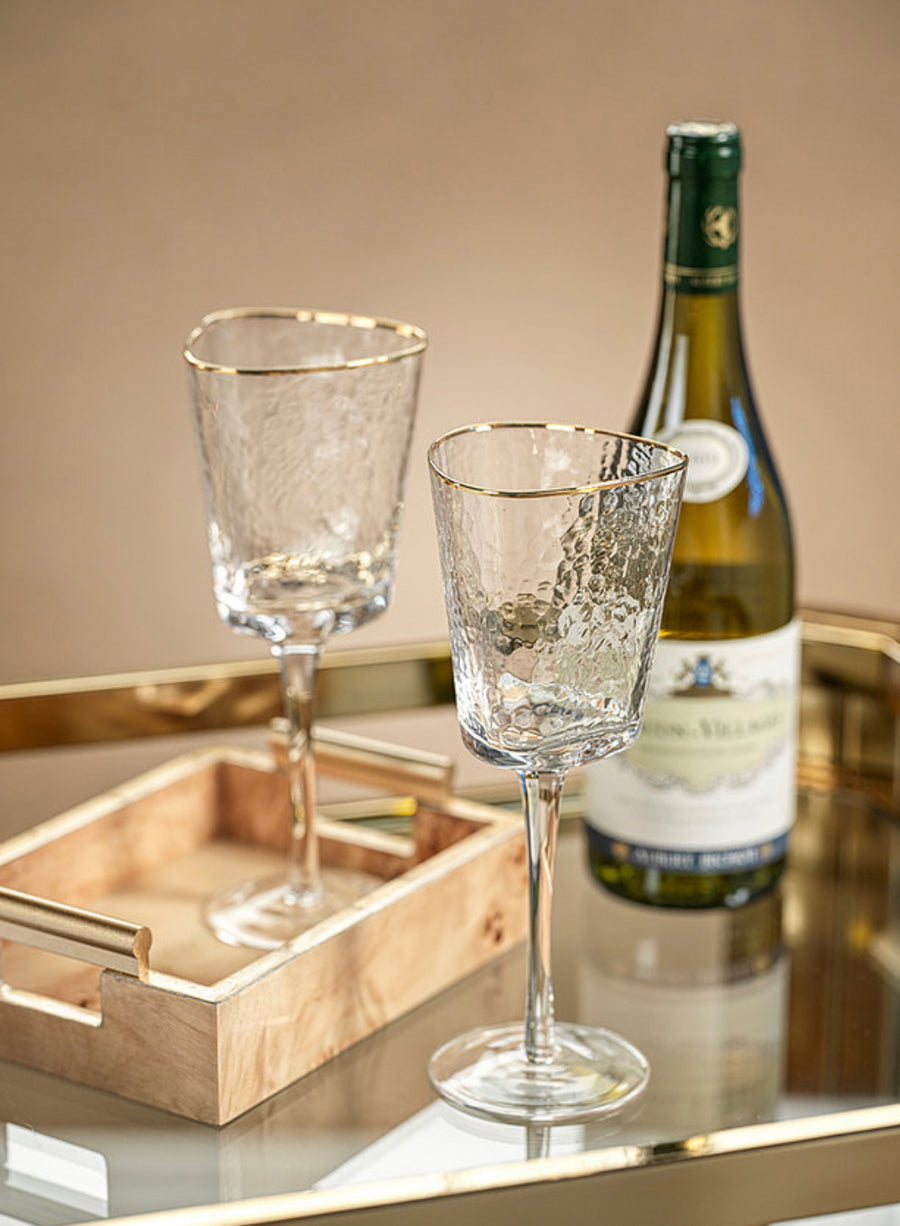 Zodax | Apertivo Triangular Wine Glasses with Gold Rim