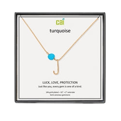 CAI | Gemstone and Initial Necklace - Gold