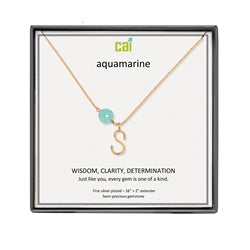CAI | Gemstone and Initial Necklace - Gold