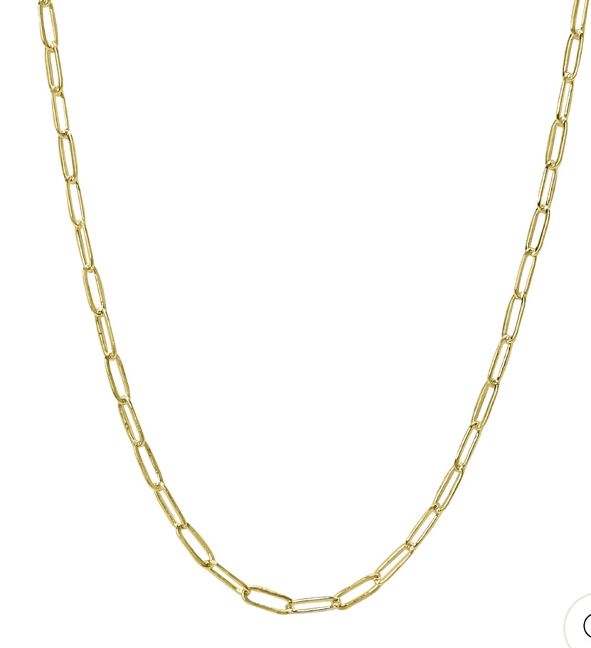 Maya J | Birthstone Charm Necklaces - Thin Paper Clip Chain Gold