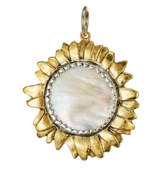 Waxing Poetic | Moon Daisy Large White Pearl Pendant on 24" Thin Sterling Silver Cable Chain with Brass