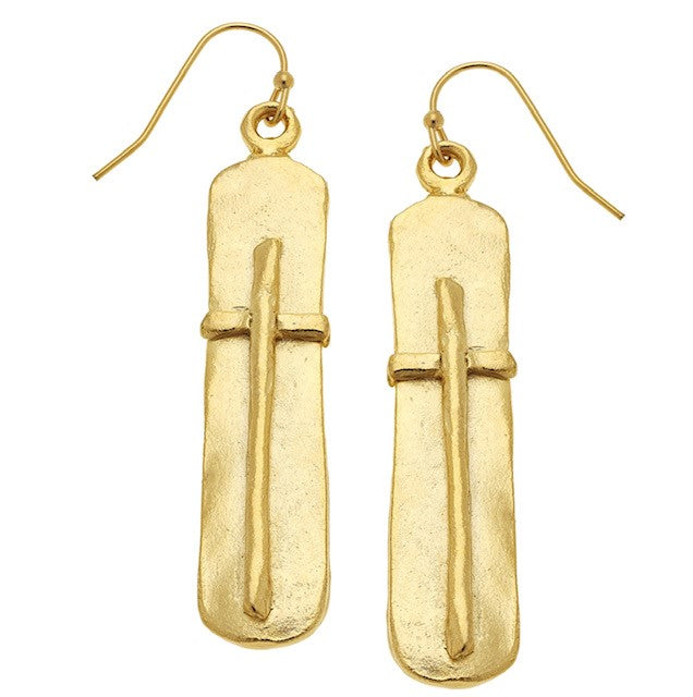 Gold Bar Cross Earrings