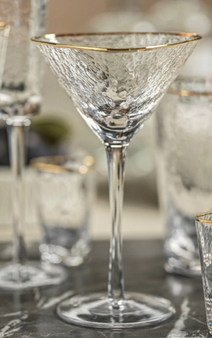 Zodax | Apertivo Triangular Martini Glasses with Gold Rim