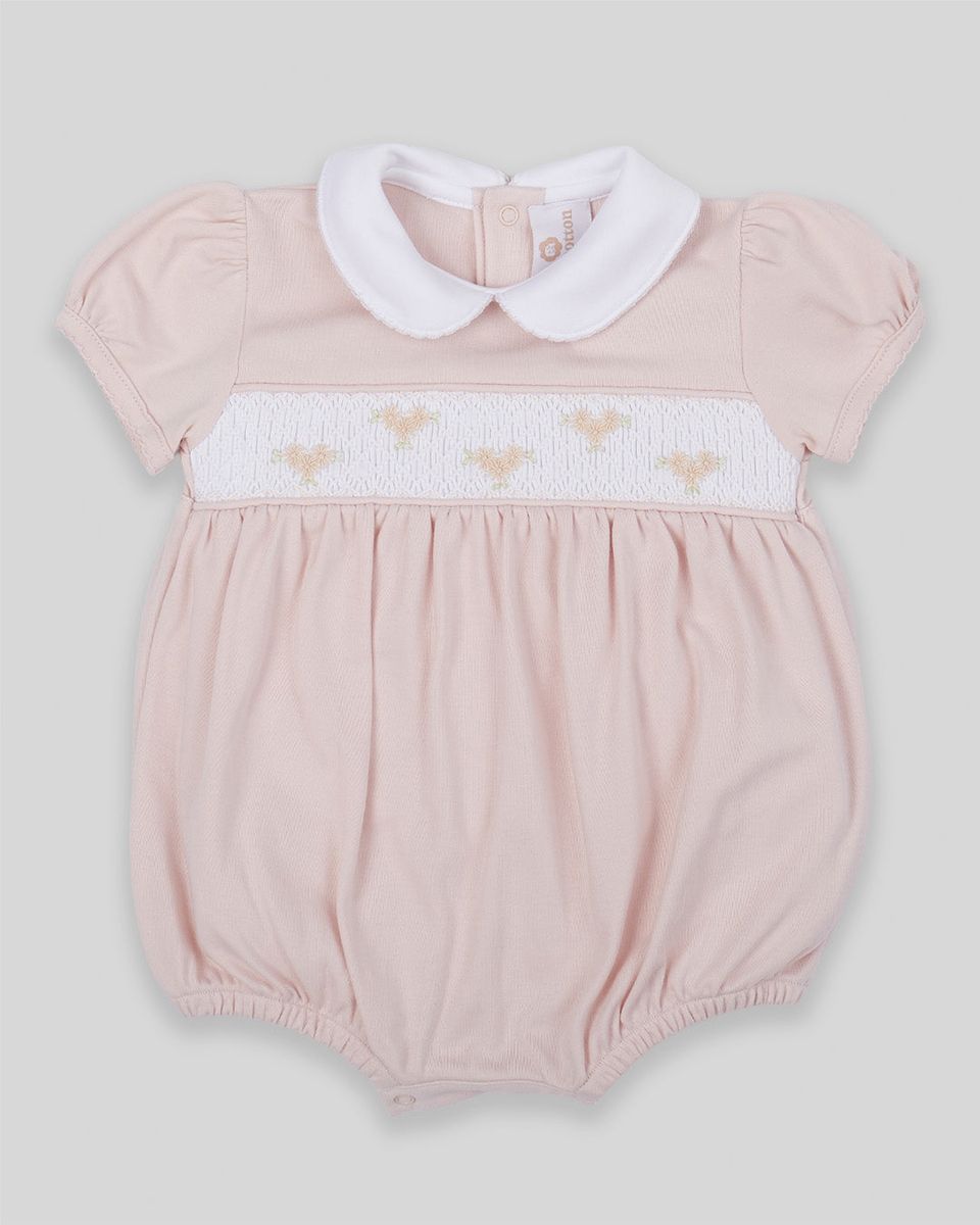 Calisa Baby Girl Pima Cotton Hand Smocked Bubble- Blush