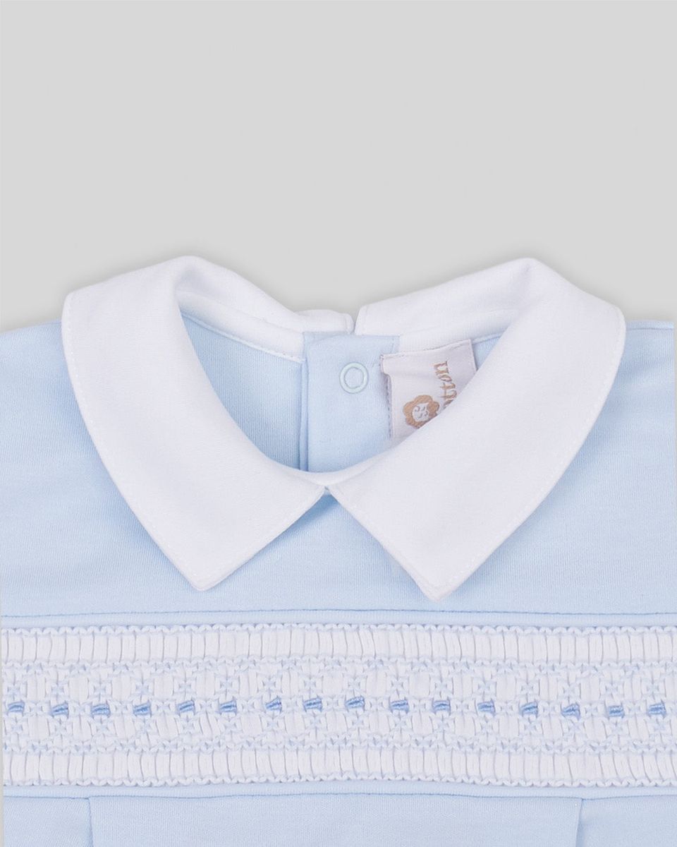 Renzi Baby Boy Pima Cotton Hand Smocked Footie- Blue