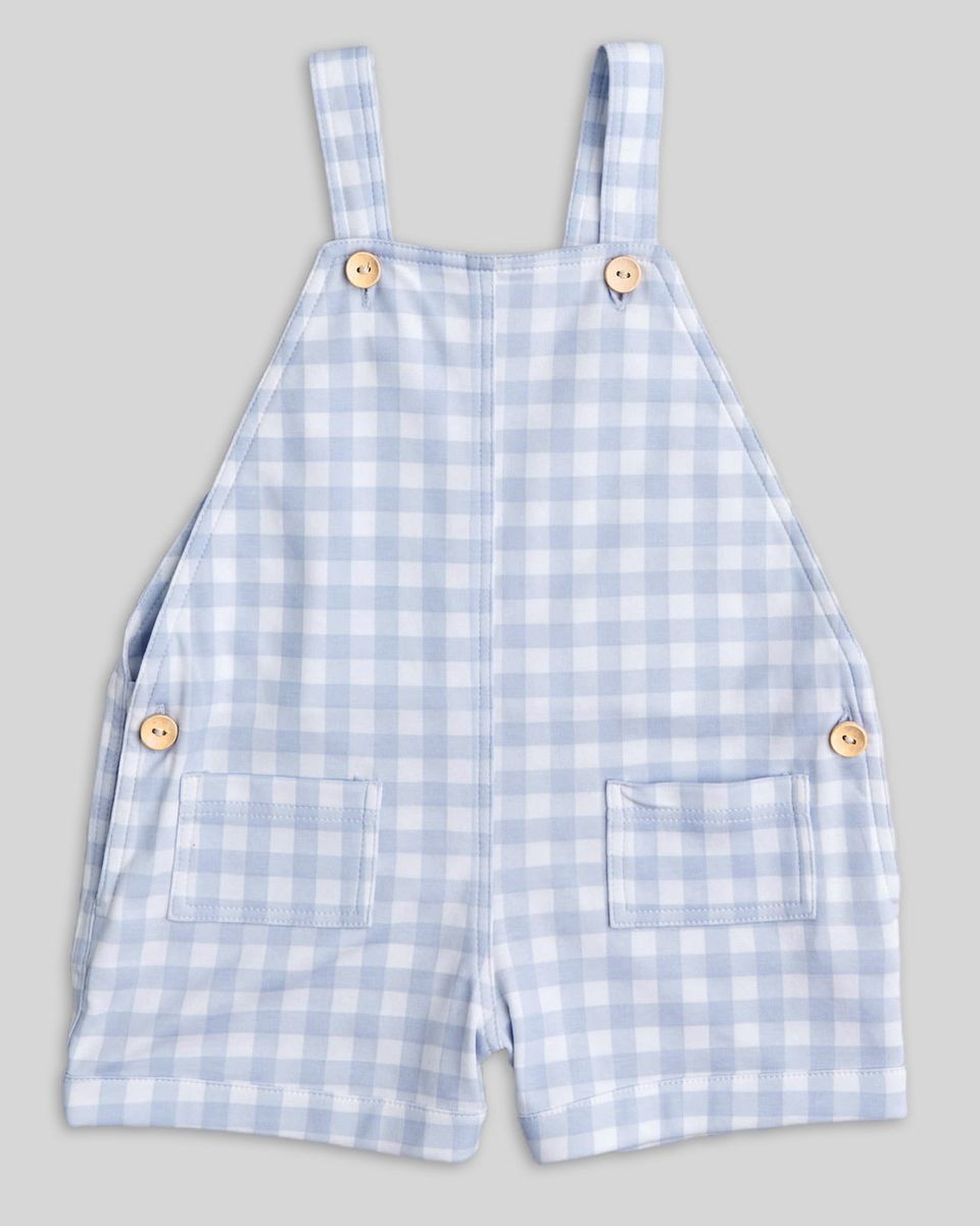 Nico Baby Boy Pima Cotton Gingham Overall- Blue