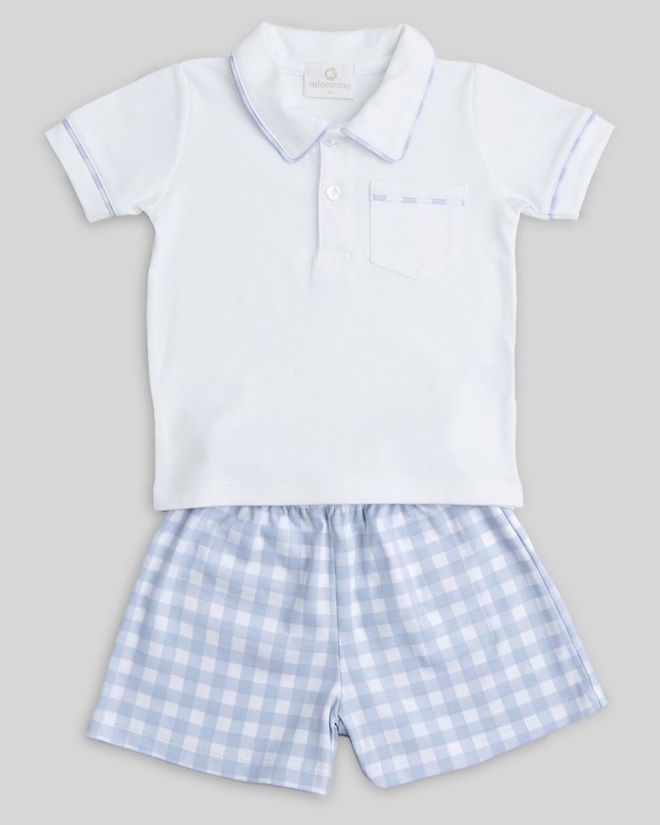 Bishara - Pima Cotton Blue Gingham Shorts Set