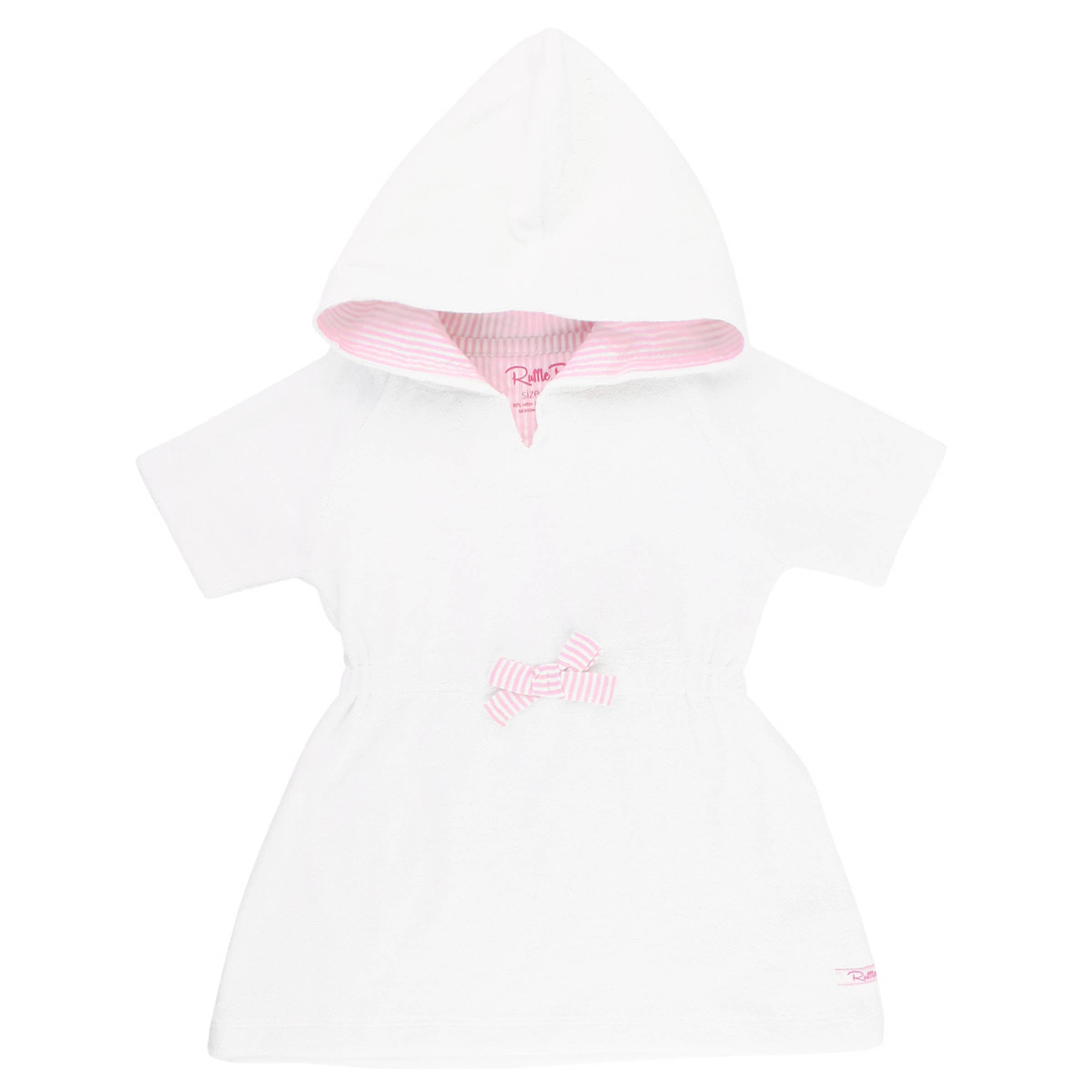 Girls White w/ Pink Seersucker Terry Swim Cover-Up