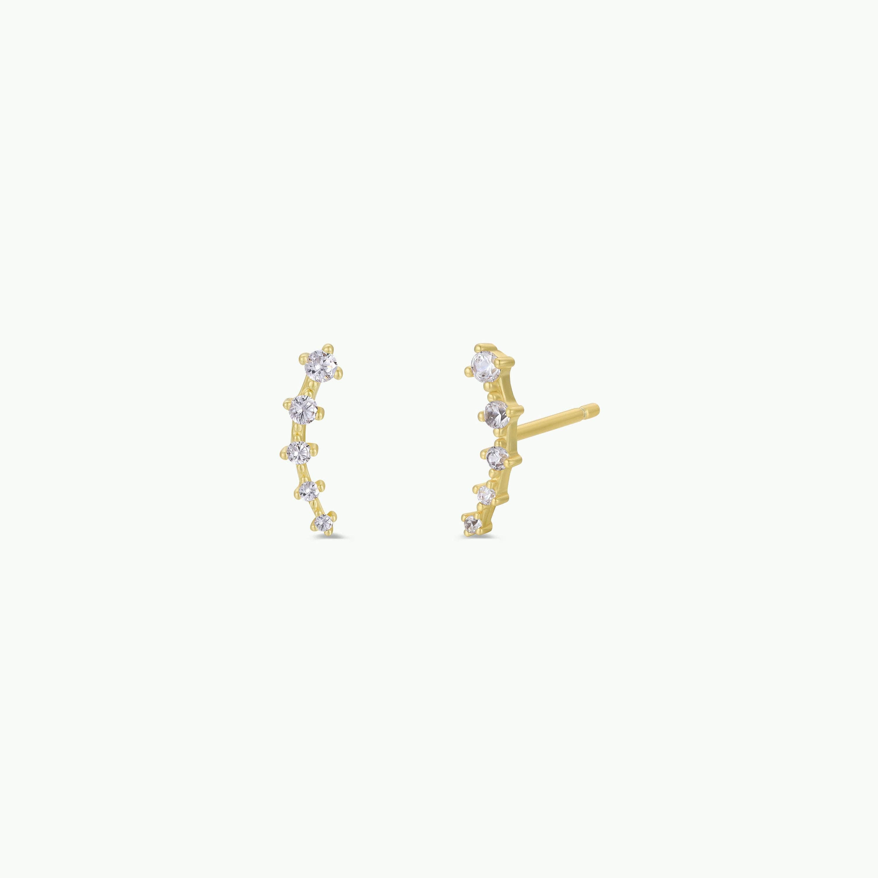 Crawler - White CZ - Gold Earrings